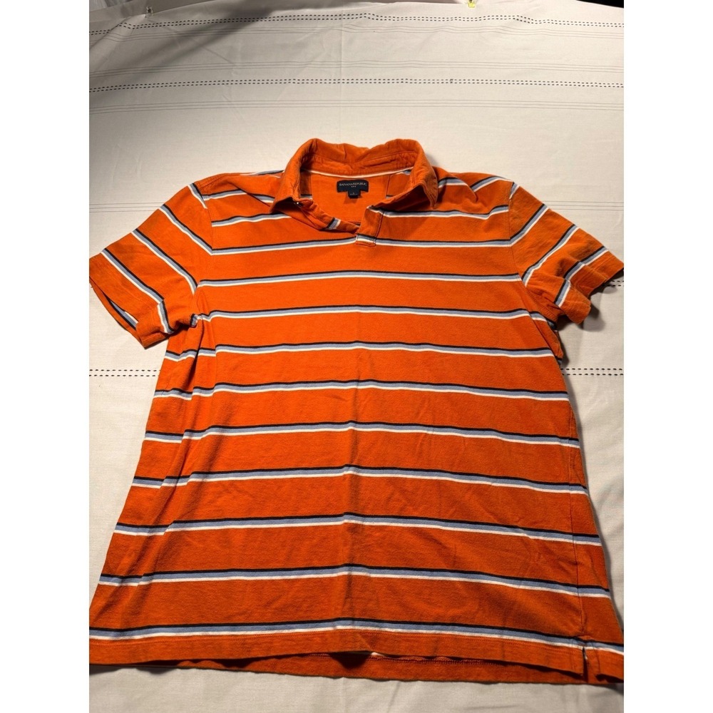 Banana Republic Mens Orange Striped Short Sleeve Cotton Polo Shirt Large